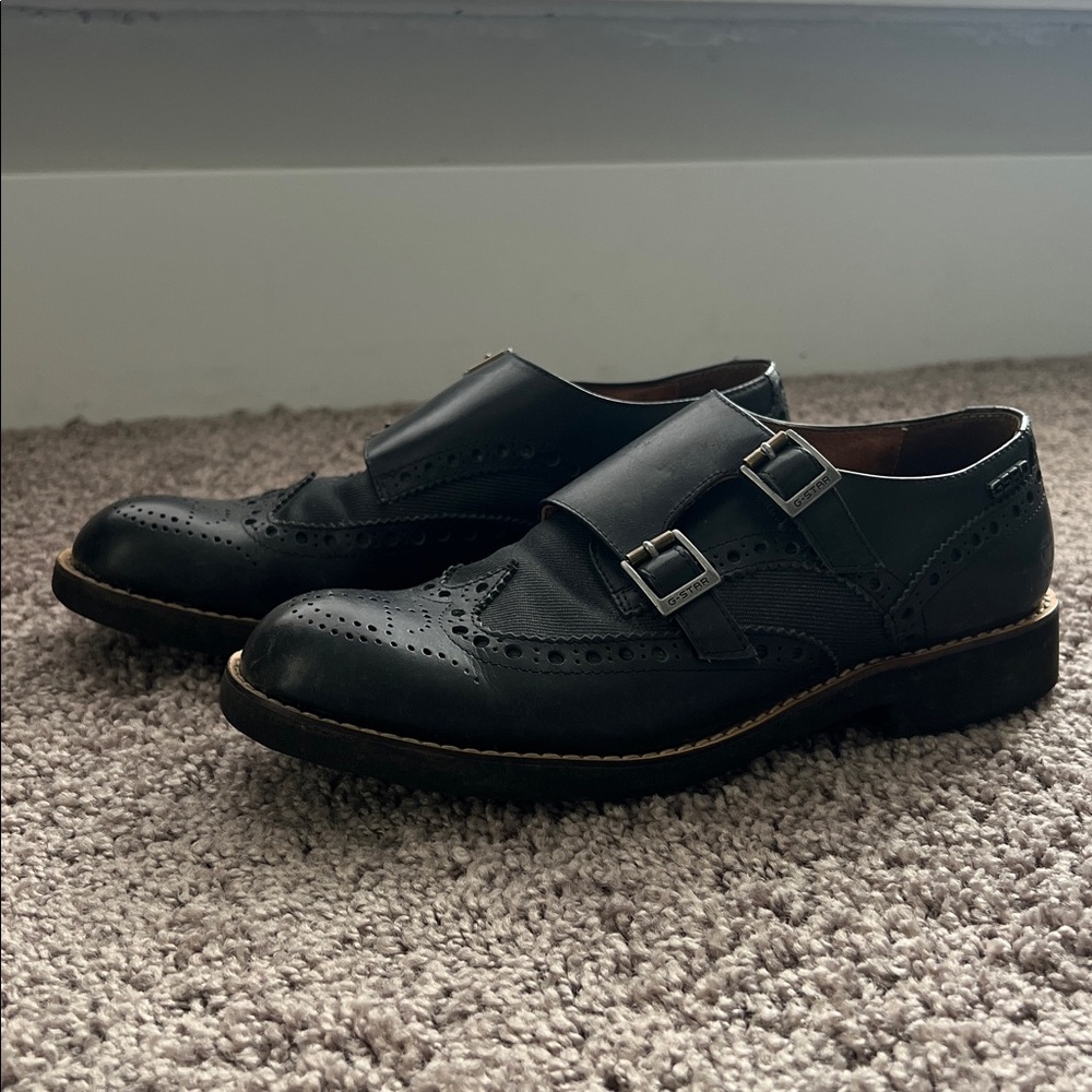 G Star Raw Black Leather Double Monk Women Size 6